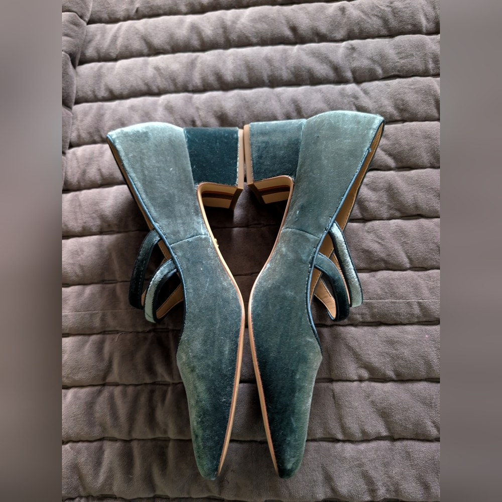 Sam Edelman Teal Velvet Double-Strap Mary Jane Heels - Picture 4 of 4